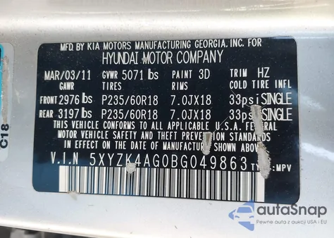 2011 Hyundai Santa Fe Limited V6 из США, поврежденный, VIN 5XYZK4AG0BG049863